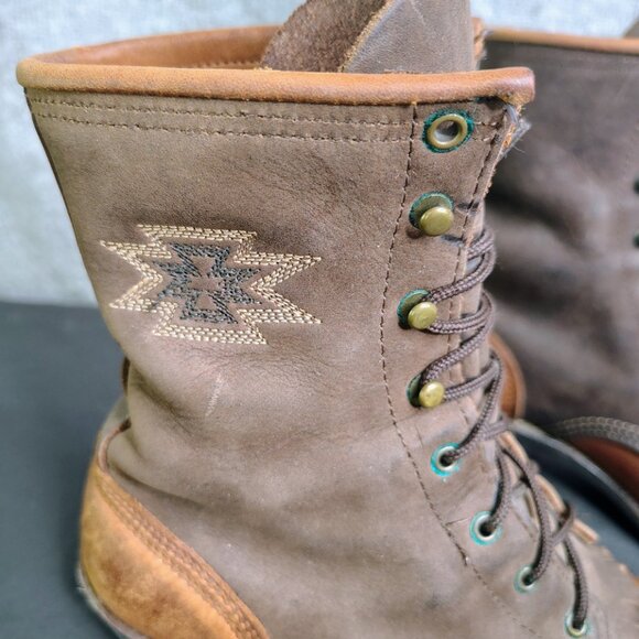 Vintage Abilene Boots Brown Leather Kiltie Packer Embroidered Aztec Size 5.5 - Picture 2 of 14